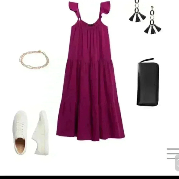 Frill-Sleeve Gauze Tiered Mid-Calf Dress - Picture 4 of 13